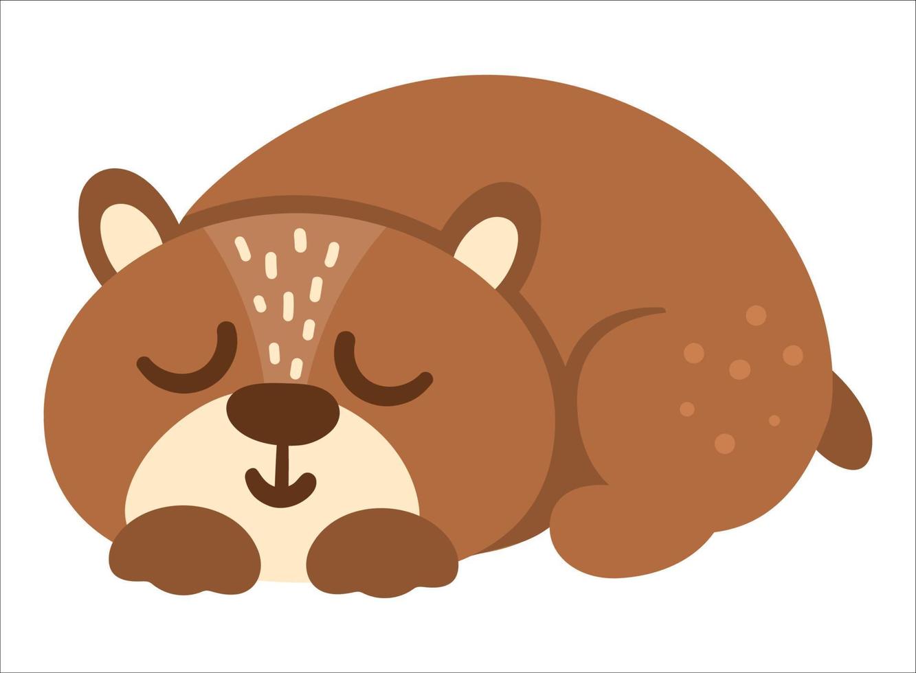 Vector hand drawn baby bear. Cute bohemian style little woodland animal icon isolated on white background. Sweet boho forest illustration for card, print, stationery design.