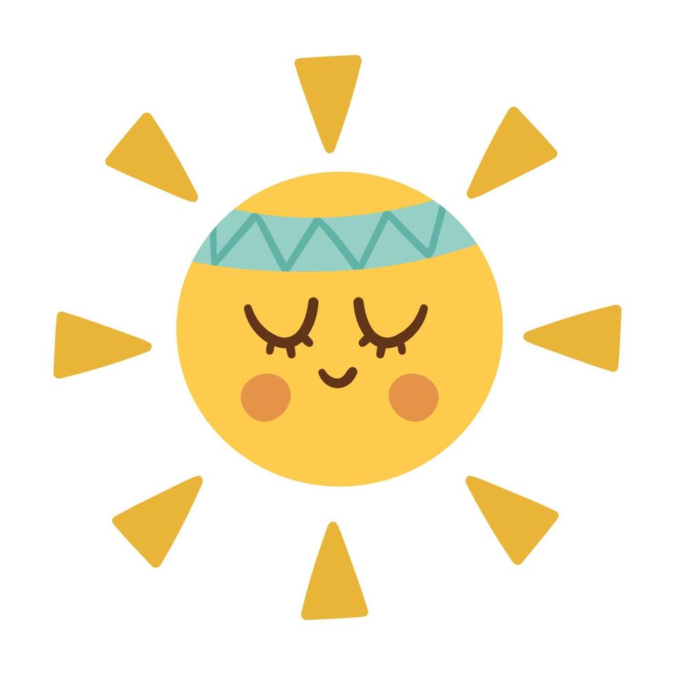 Vector boho sun with band on the head. Bohemian planet icon isolated on white background. Celestial star illustration.