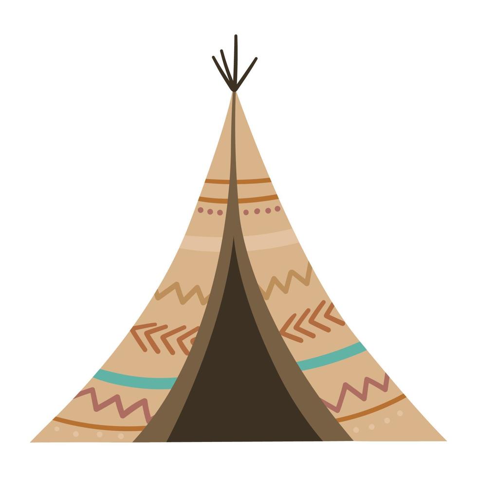Vector boho wigwam. Bohemian teepee icon isolated on white background. Native American hut illustration.