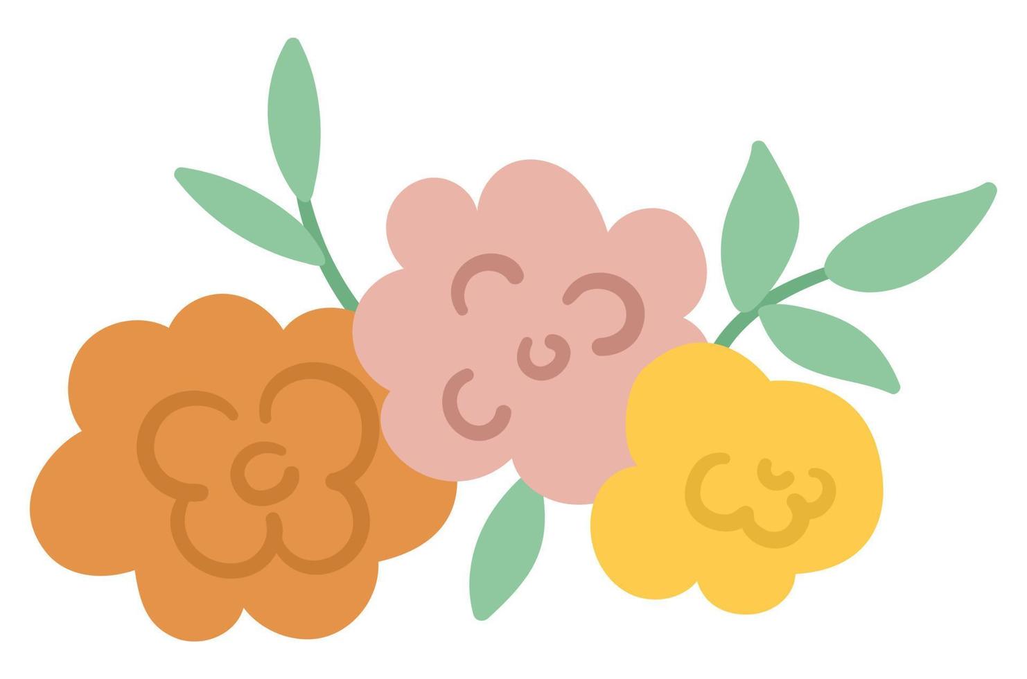 elemento decorativo horizontal floral vectorial. ilustración plana con flores rosas, hojas, ramas. hermoso ramo de primavera o verano aislado sobre fondo blanco vector