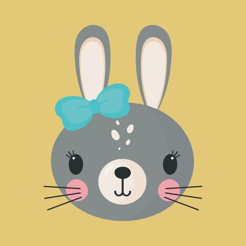 Cute grey rabbit in cartoon style. Vector illustration. For kids stuff, card, posters, banners, children books, printing on the pack, printing on clothes, wallpaper, textile or dishes.