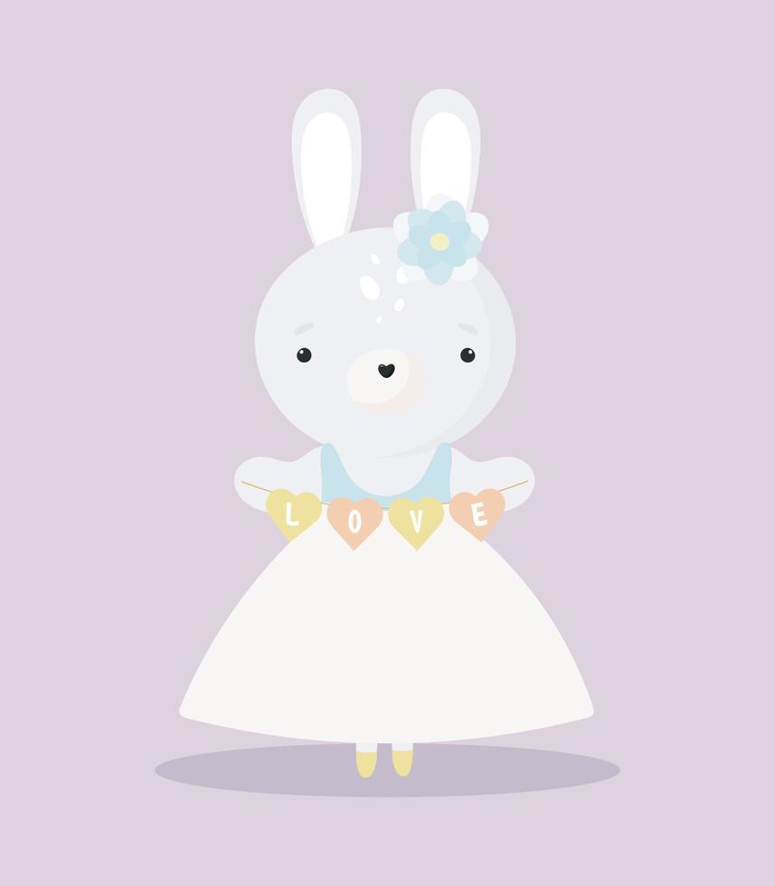 Cute Bunny in cartoon style. Vector illustration. For kids stuff, card, posters, banners, children books, printing on the pack, printing on clothes, fabric, wallpaper, textile or dishes.