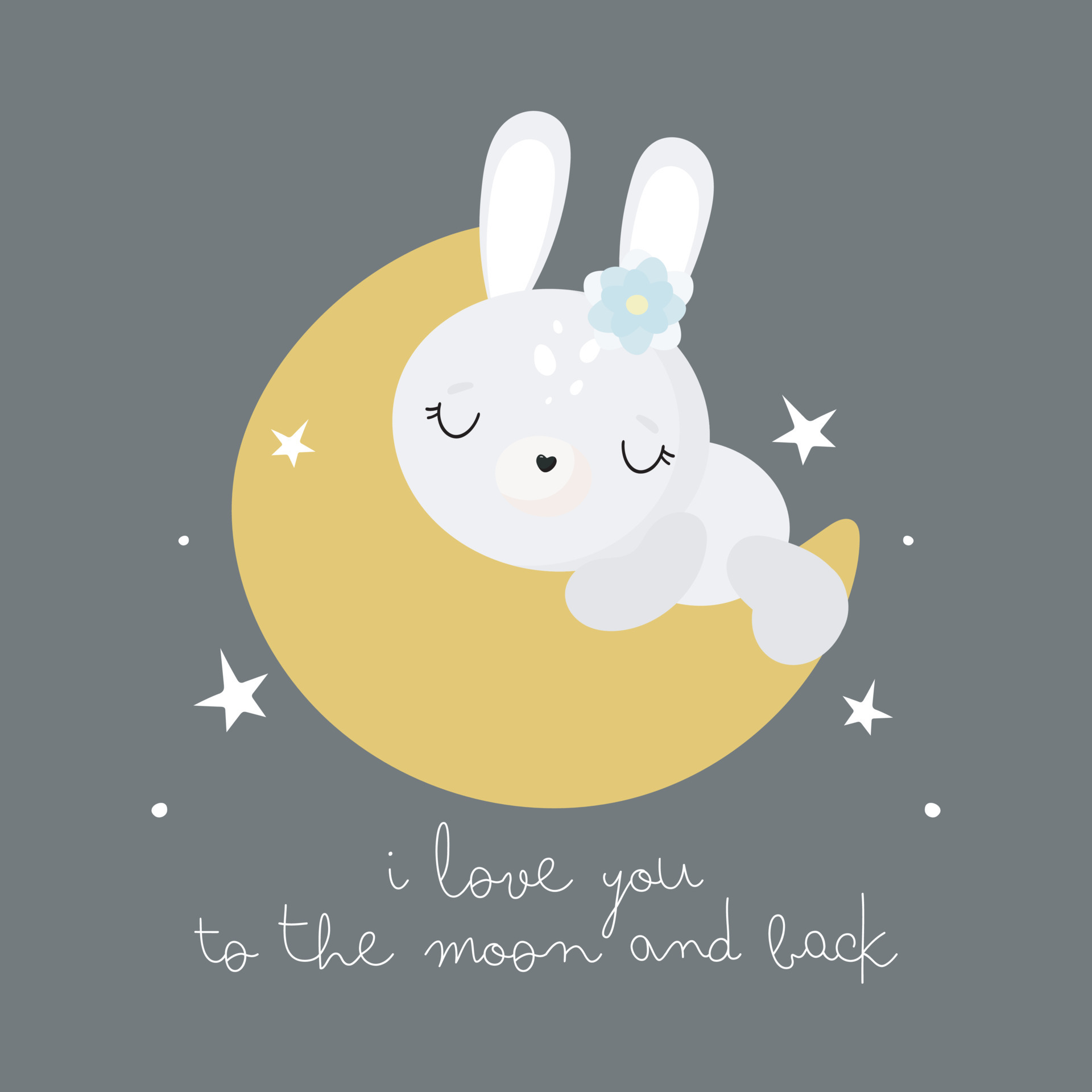Cute Bunny sleeps on the moon. Vector cartoon illustration. For kids stuff,  card, posters, banners, children books, printing on the pack, printing on  clothes, fabric, wallpaper, textile or dishes. 6545291 Vector Art