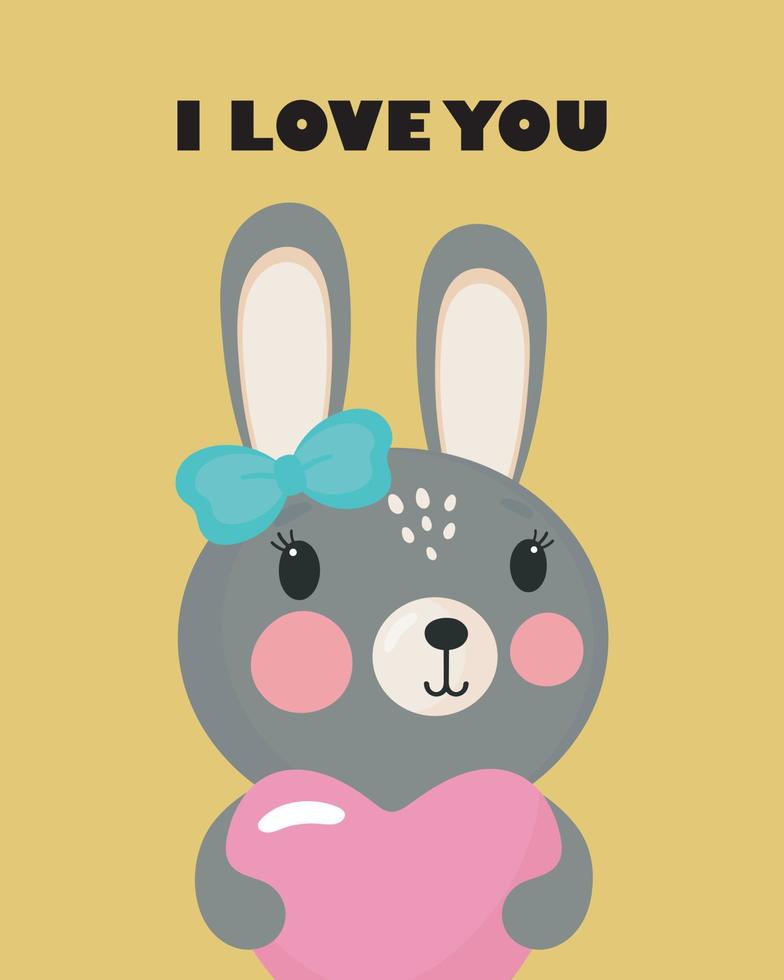 Cute Rabbit Cartoon with Pink Heart. For greeting card, posters, banners, children books, printing on the pack, printing on clothes, wallpaper, textile or dishes. vector