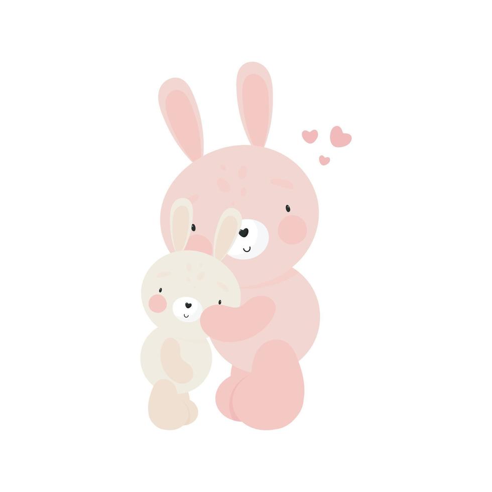 Cute Rabbit with baby. Cartoon style. Vector illustration. For kids stuff, card, posters, banners, children books, printing on the pack, printing on clothes, fabric, wallpaper, textile or dishes.