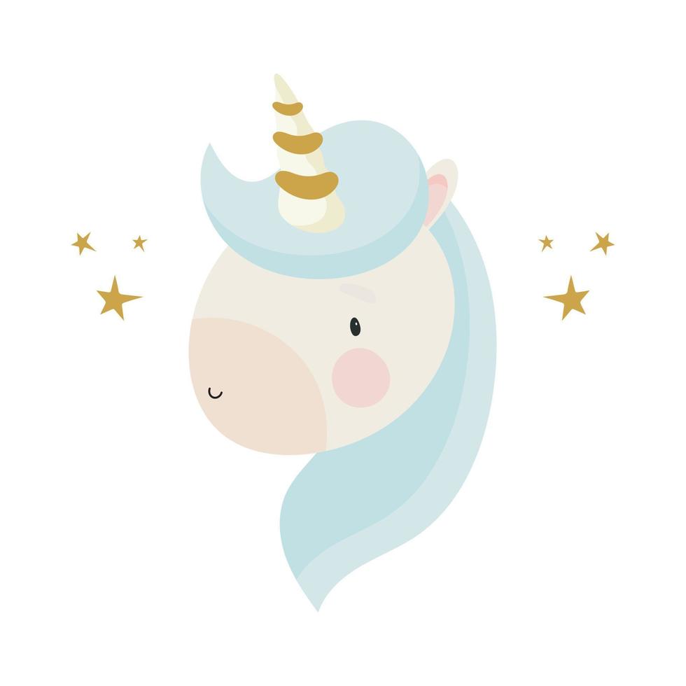 Magic Unicorn. For kids stuff, card, posters, banners, books, printing on the pack, printing on clothes, fabric, wallpaper, textile or dishes. Vector illustration.