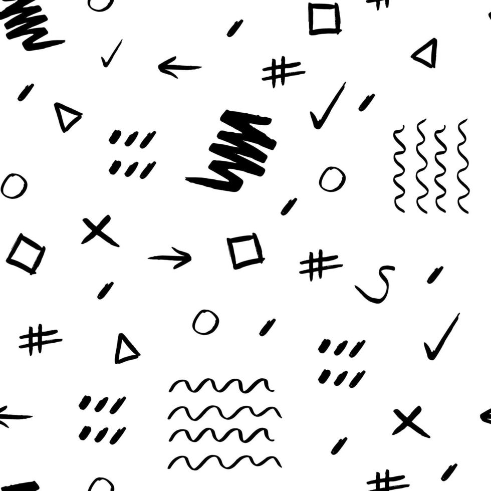 Trazo de pincel blanco y negro dibujado a mano de patrones sin fisuras. patrón de estilo memphis. fondo abstracto. vector