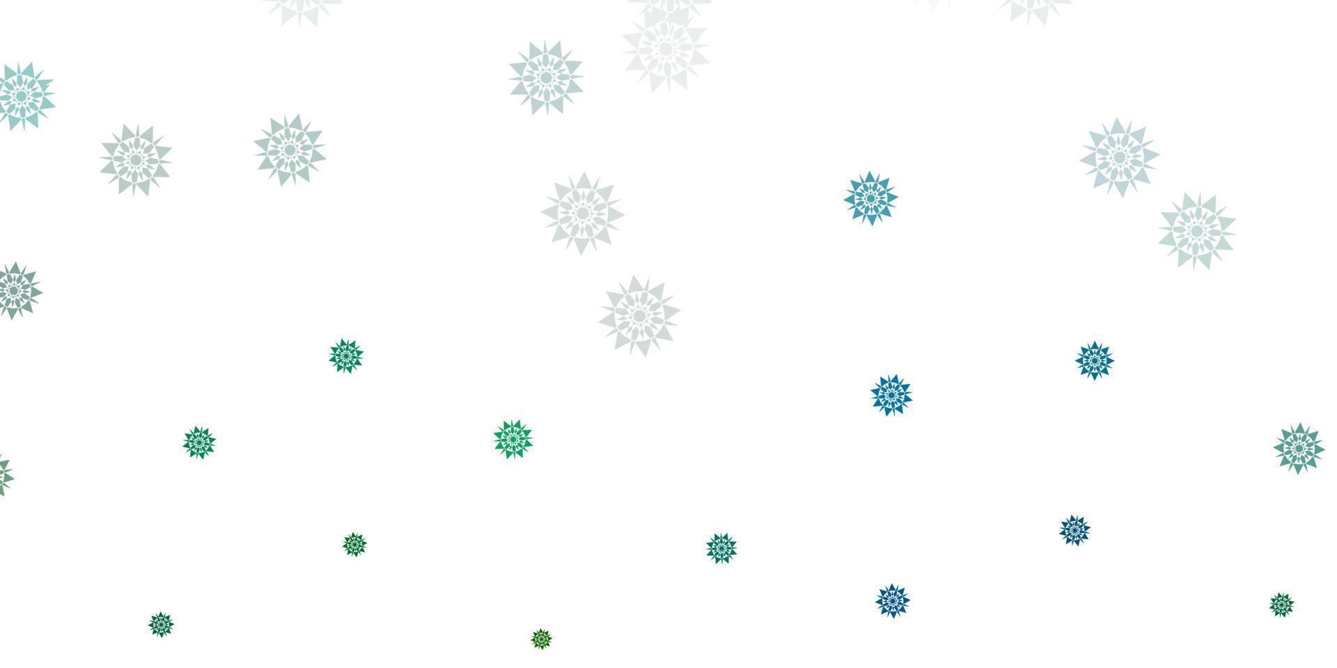 textura de vector verde claro con copos de nieve brillantes.