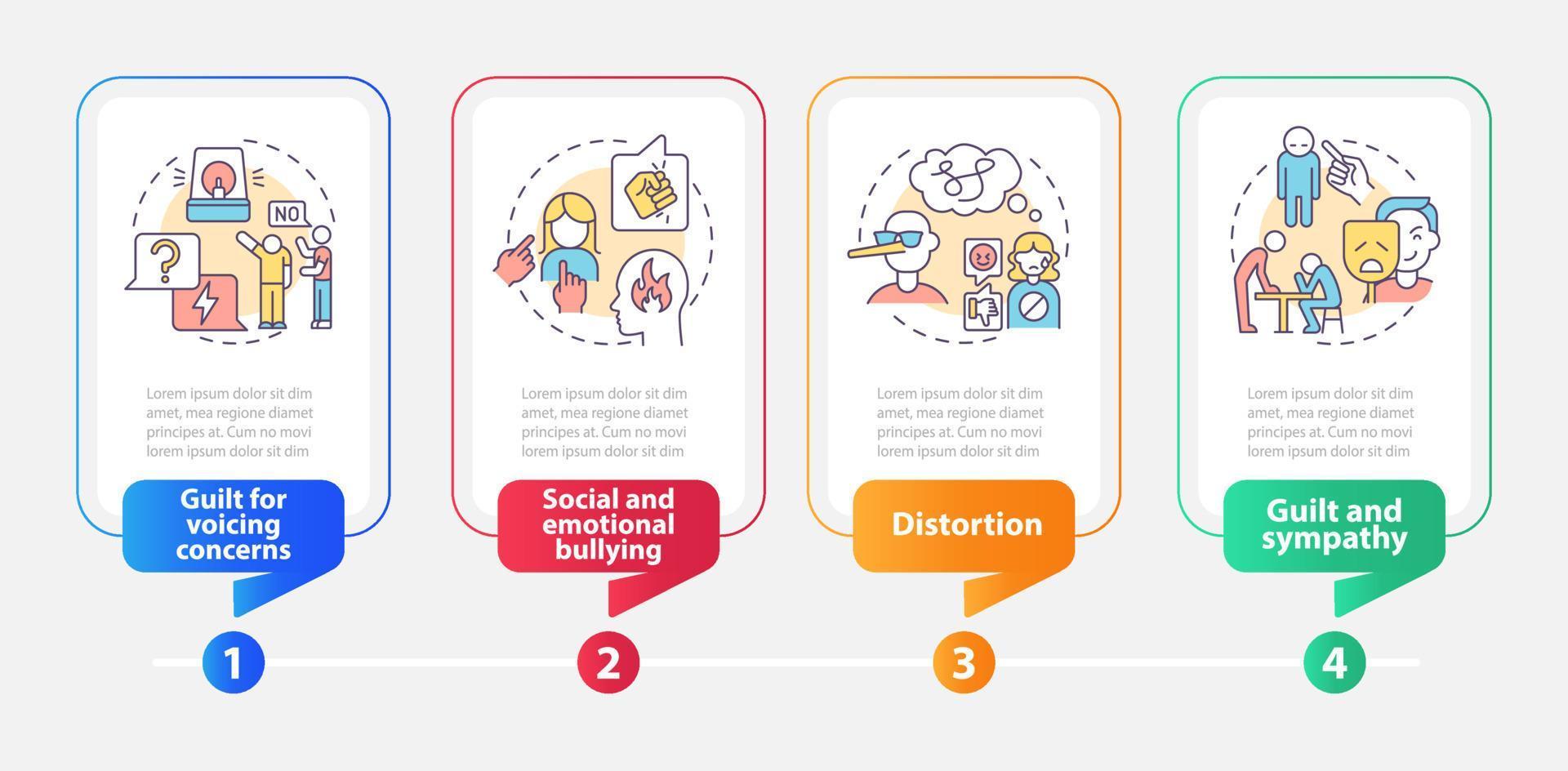 Emotional manipulation strategies rectangle infographic template. Data visualization with 4 steps. Process timeline info chart. Workflow layout with line icons. Myriad Pro-Bold, Regular fonts used vector