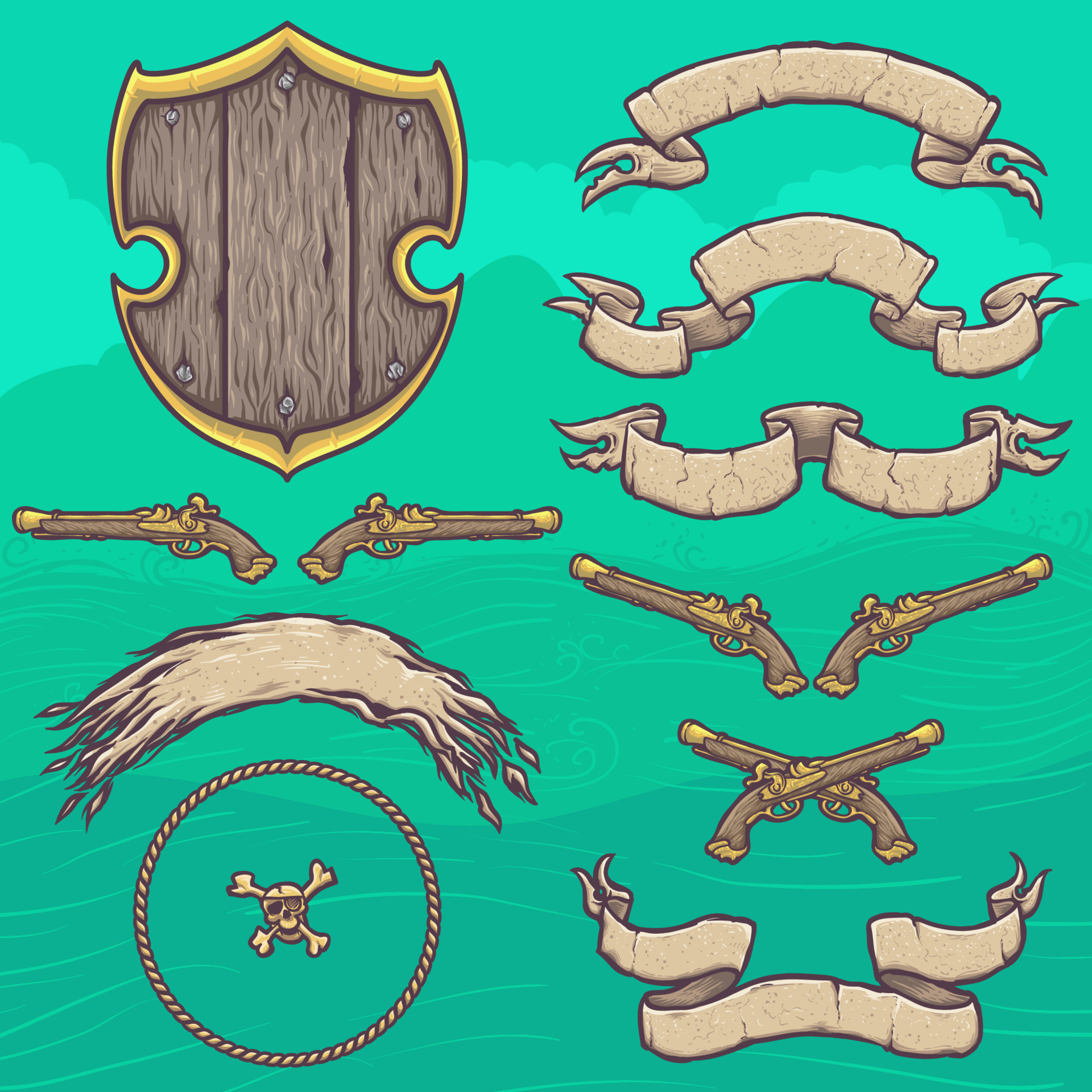 Template Blank Pirate Shield and Ribbon Rope 6546042 Vector Art at