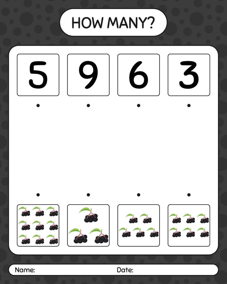 How many counting game with elderberry. worksheet for preschool kids, kids activity sheet, printable worksheet vector