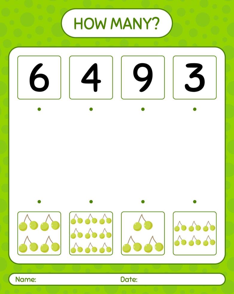 How many counting game with quenepa. worksheet for preschool kids, kids activity sheet, printable worksheet vector