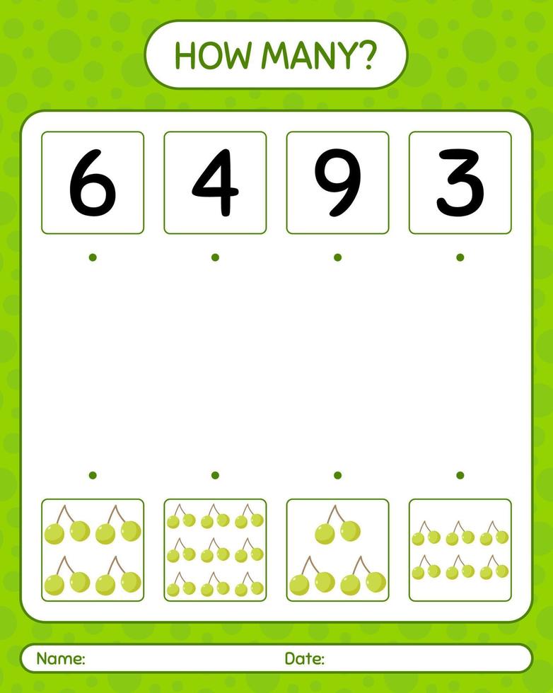 How many counting game with quenepa. worksheet for preschool kids, kids activity sheet, printable worksheet vector