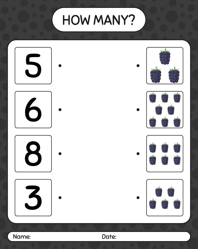 How many counting game with blackberry. worksheet for preschool kids, kids activity sheet, printable worksheet vector
