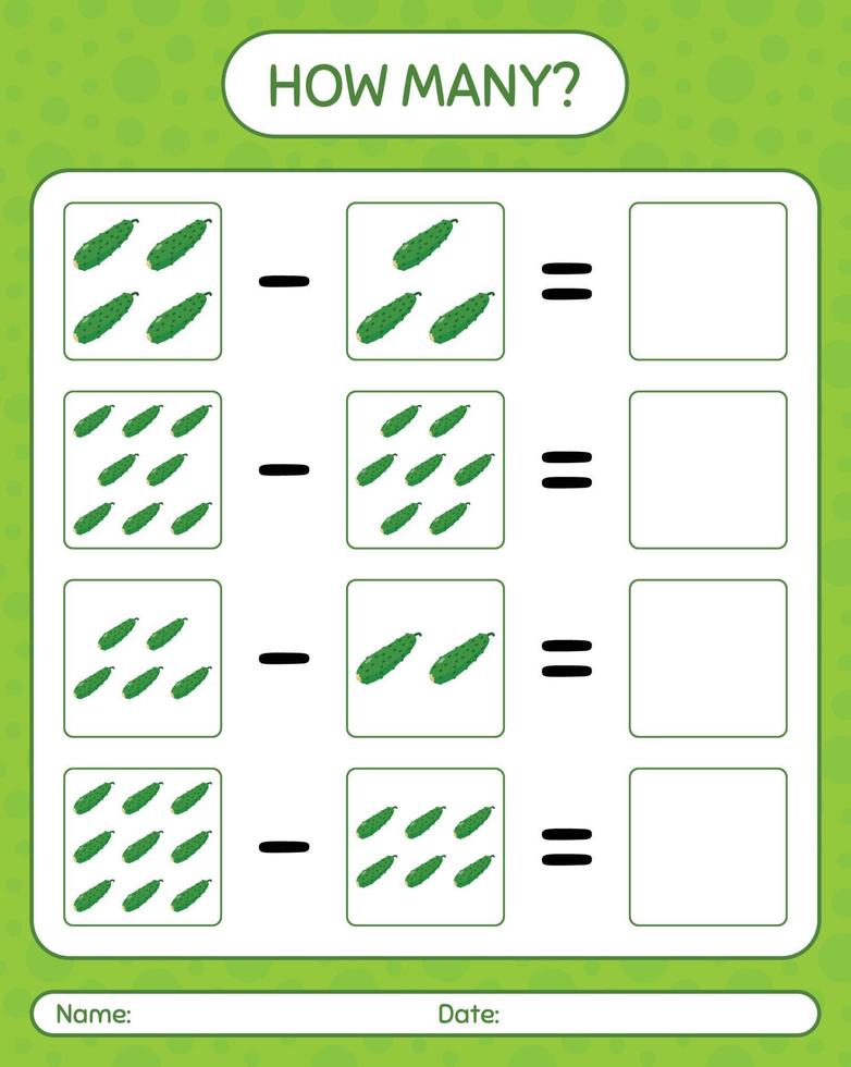 How many counting game cucumber. worksheet for preschool kids, kids activity sheet, printable worksheet vector