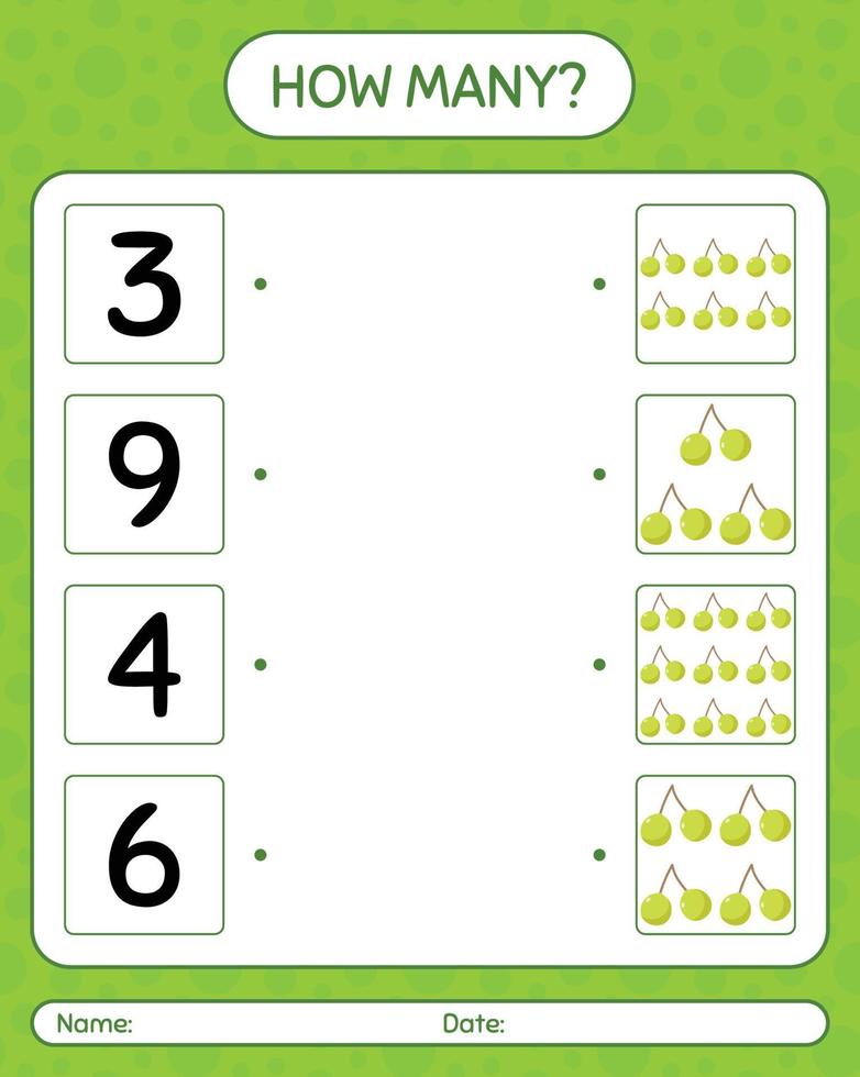 How many counting game with quenepa. worksheet for preschool kids, kids activity sheet, printable worksheet vector