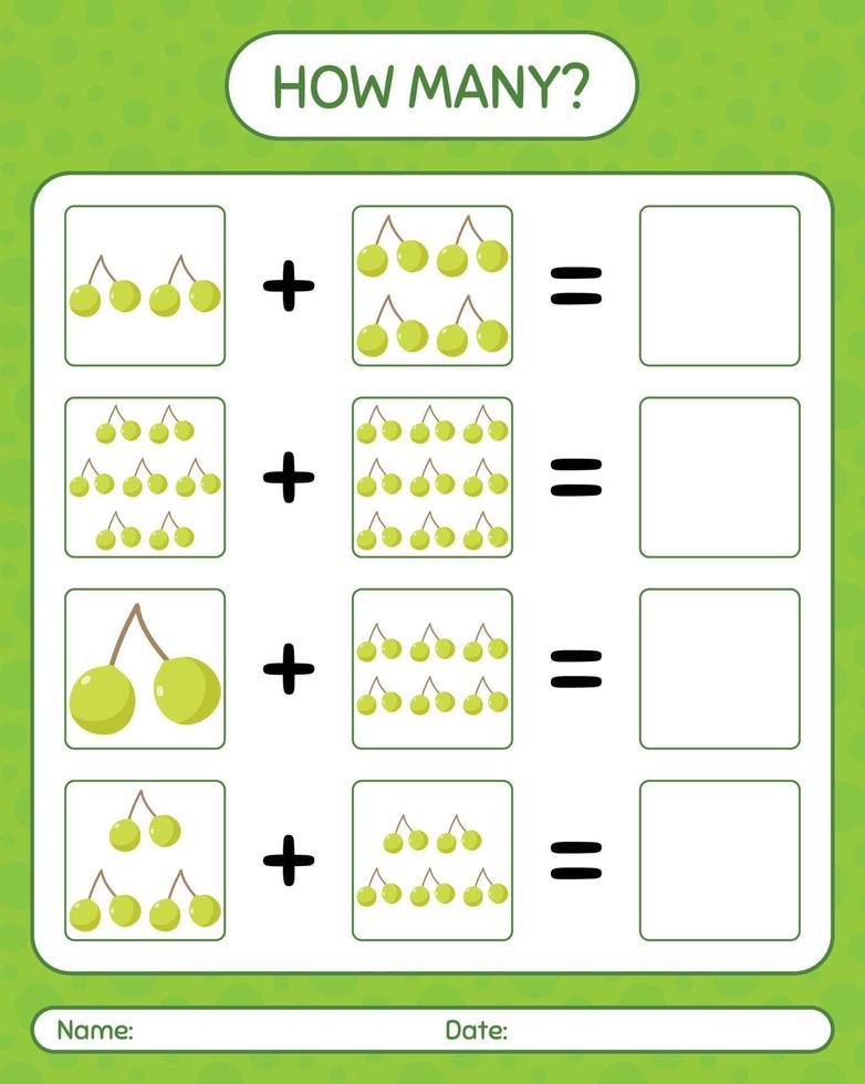 How many counting game with quenepa. worksheet for preschool kids, kids activity sheet, printable worksheet vector
