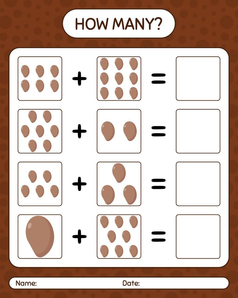 How many counting game with sapote. worksheet for preschool kids, kids activity sheet, printable worksheet vector