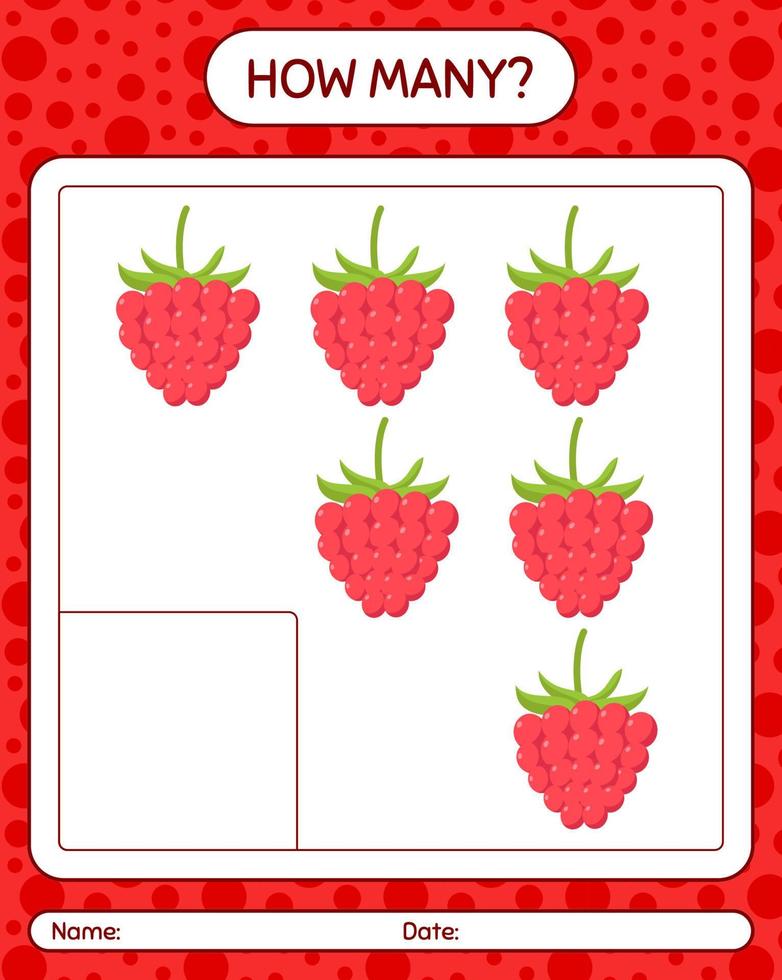 How many counting game with raspberry. worksheet for preschool kids, kids activity sheet, printable worksheet vector