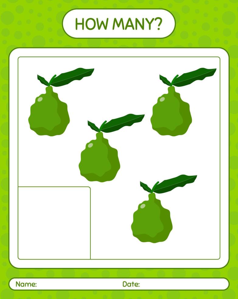 How many counting game with kaffir lime. worksheet for preschool kids, kids activity sheet, printable worksheet vector