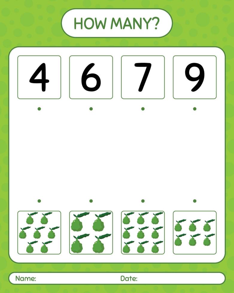 How many counting game with kaffir lime. worksheet for preschool kids, kids activity sheet, printable worksheet vector