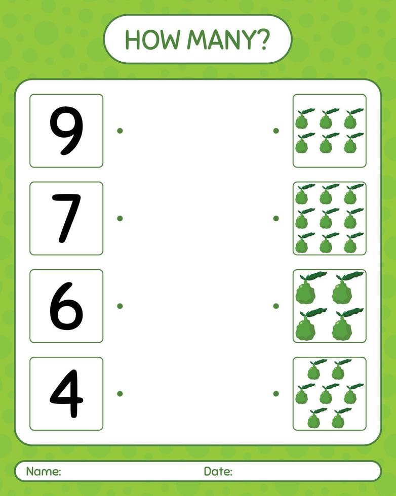 How many counting game with kaffir lime. worksheet for preschool kids, kids activity sheet, printable worksheet vector