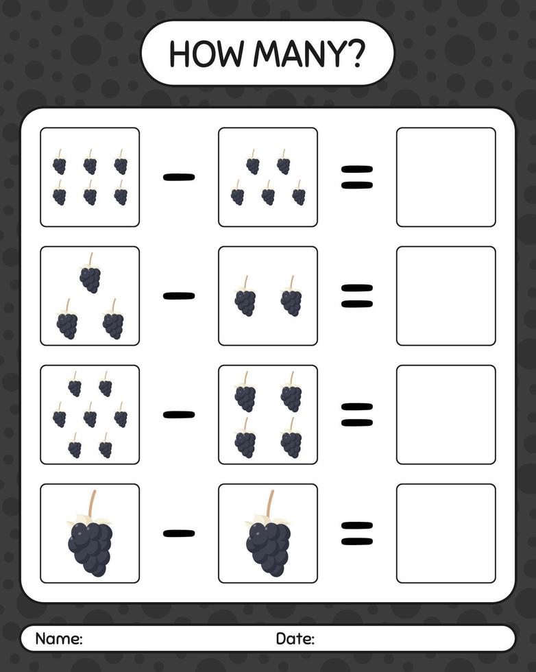 How many counting game dewberry. worksheet for preschool kids, kids activity sheet, printable worksheet vector