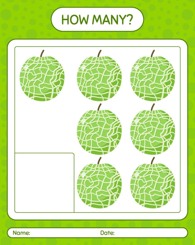 How many counting game with melon. worksheet for preschool kids, kids activity sheet, printable worksheet vector