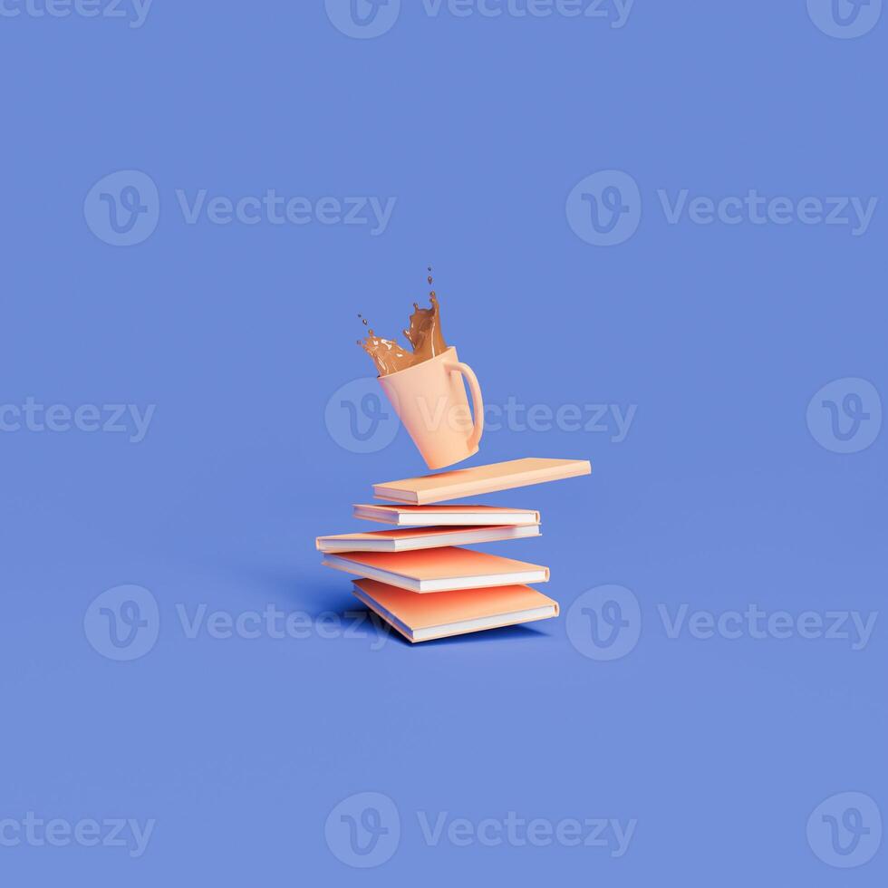 books with coffee cup floating photo