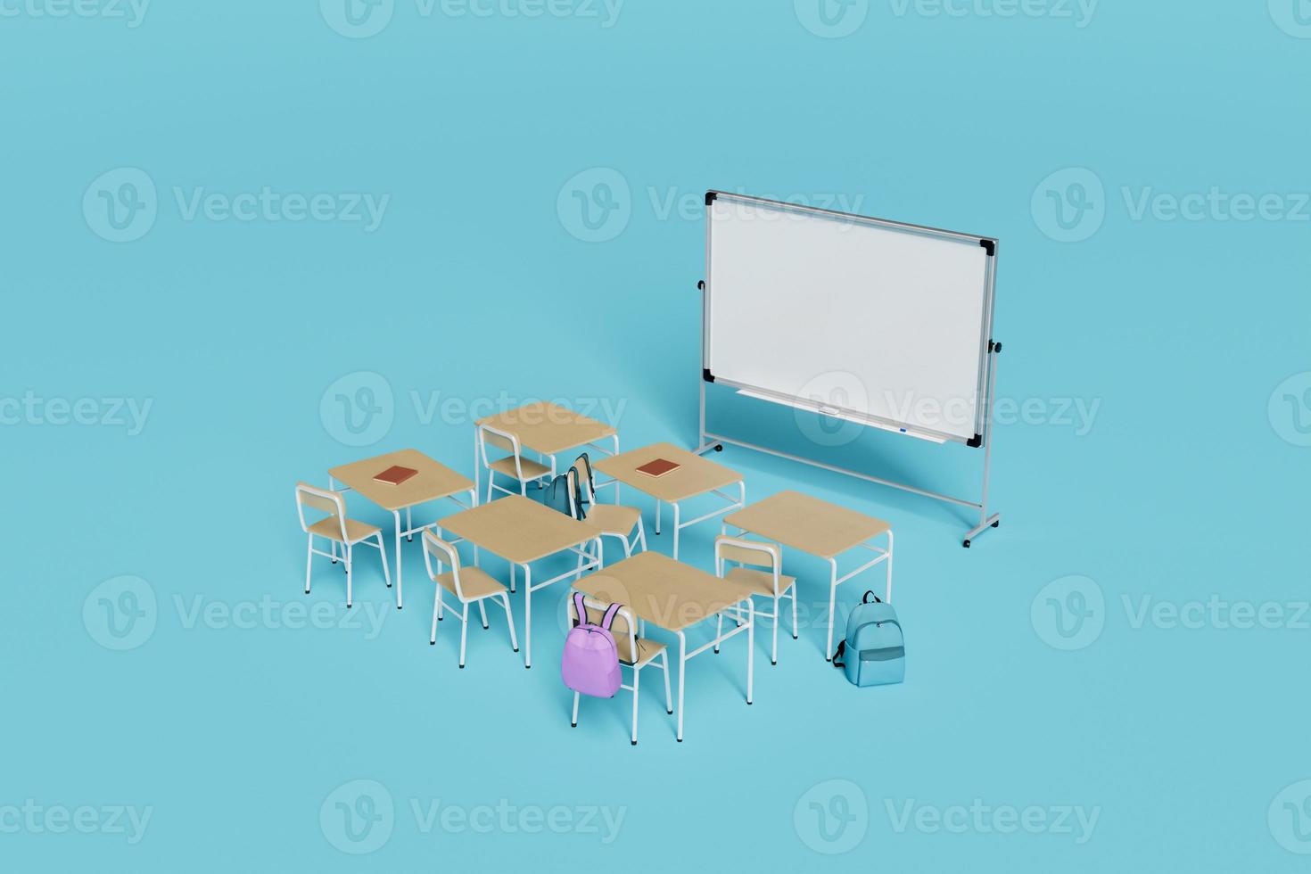 minimalist classroom with desks and whiteboard photo