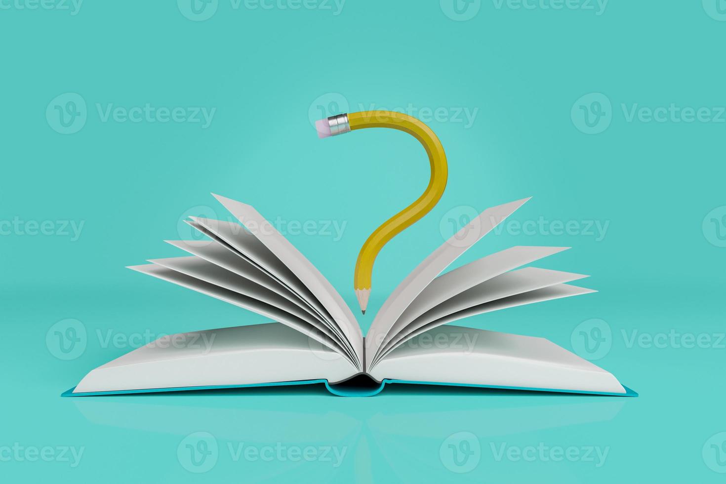 open book with a pencil in the shape of a question mark photo