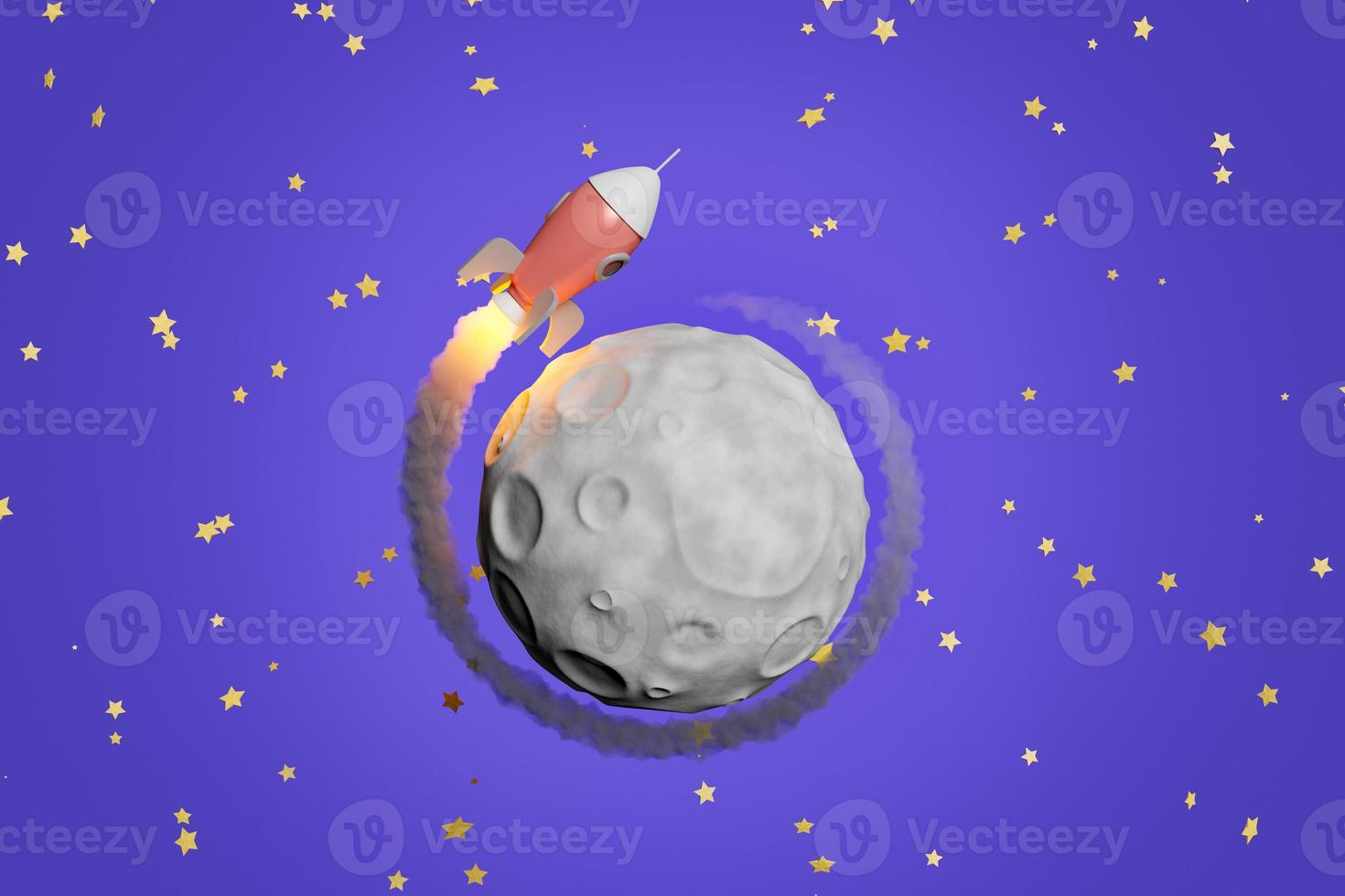 rocket orbiting the moon with stars background photo