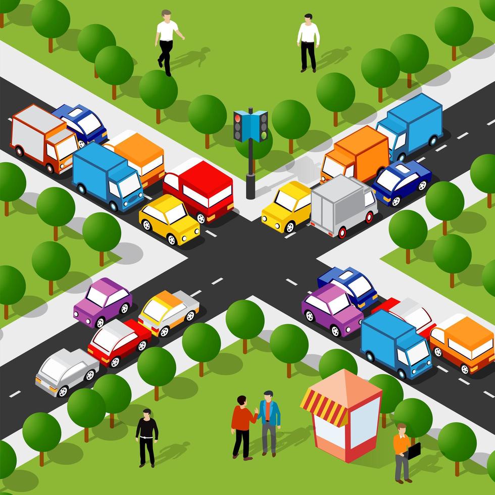 Lifestyle crossroads illustration of the city block with people vector