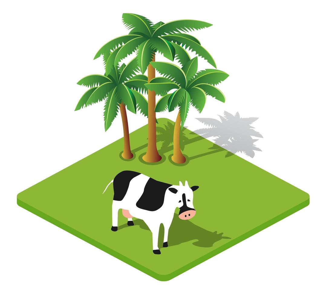 vaca y palma icono rural campo paisaje ecológico vector