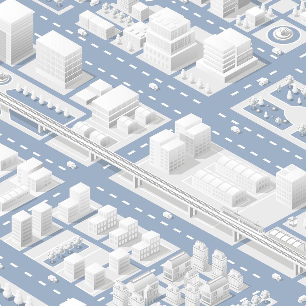 Isometric white city map navigations urban cartography business concept vector