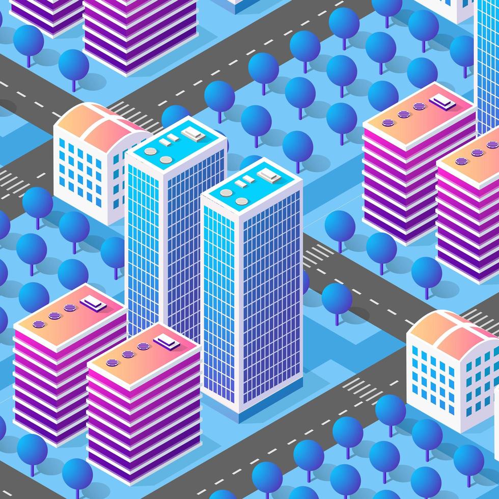 Isometric Purple blue view of the city vector