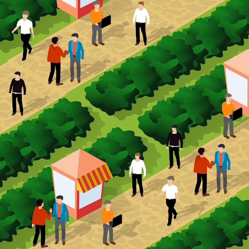 Isometric people lifestyle communication in an urban environment vector