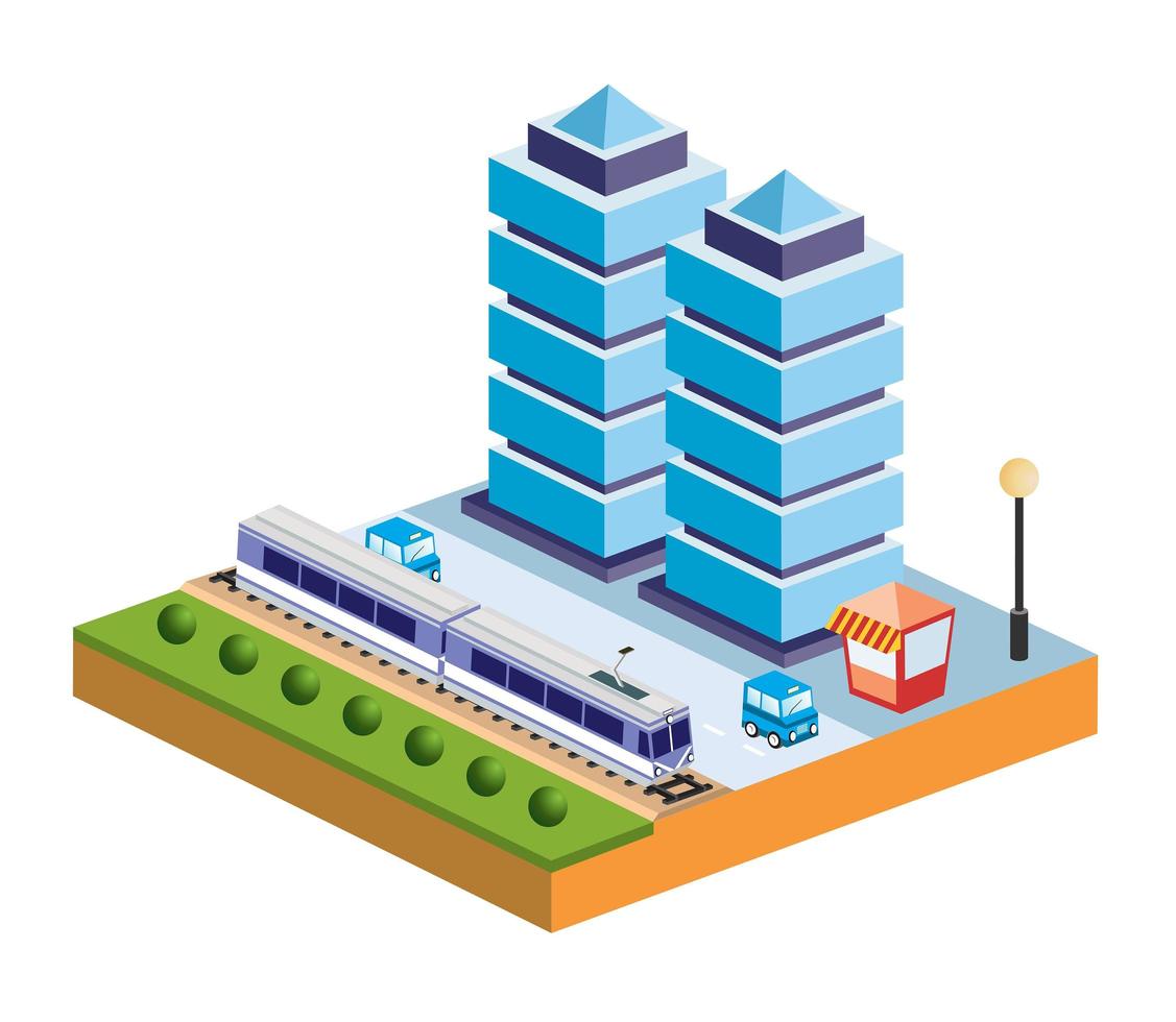 Isometric landscape structure of city buildings, skyscrapers, streets vector