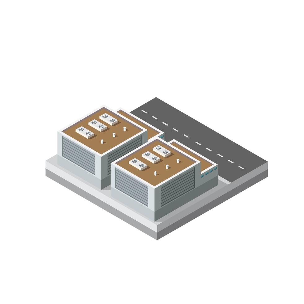 Industrial objects plant, factories. Isometric top view the city with streets, buildings. vector