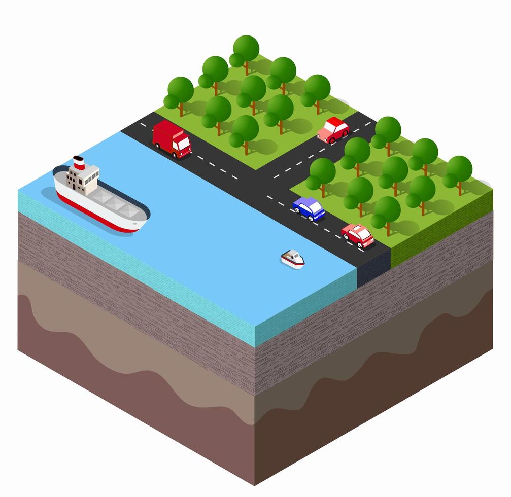 Soil Layers sea surface ship cross section geological vector