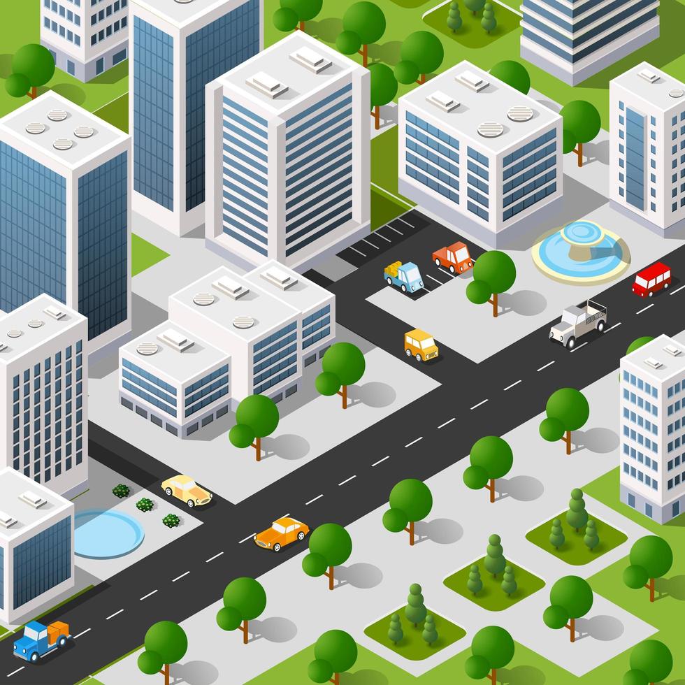 escena de estilo de vida urbana isométrica 3d ilustración de una ciudad vector