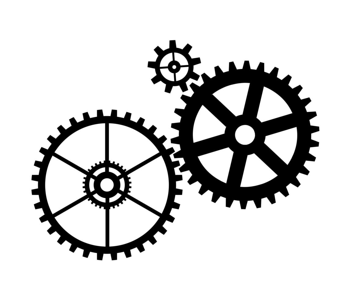 Icono de mecanismo de relojería de automatización de mecanismo de ruedas dentadas de una sola silueta vector