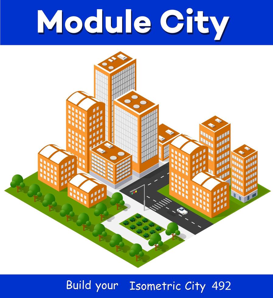 3d cityscape city street public block house from vector