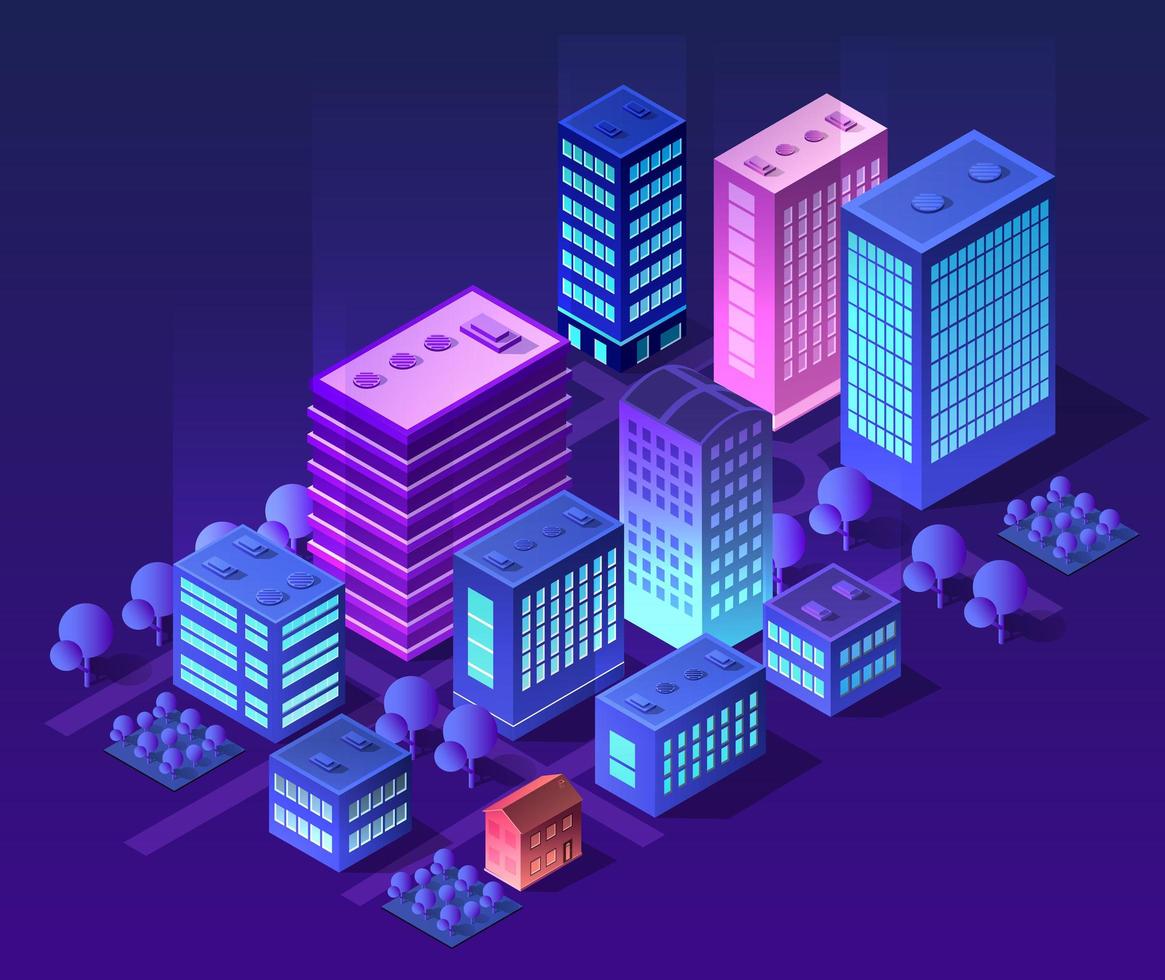 The night city background 3D illustration neon ultraviolet vector