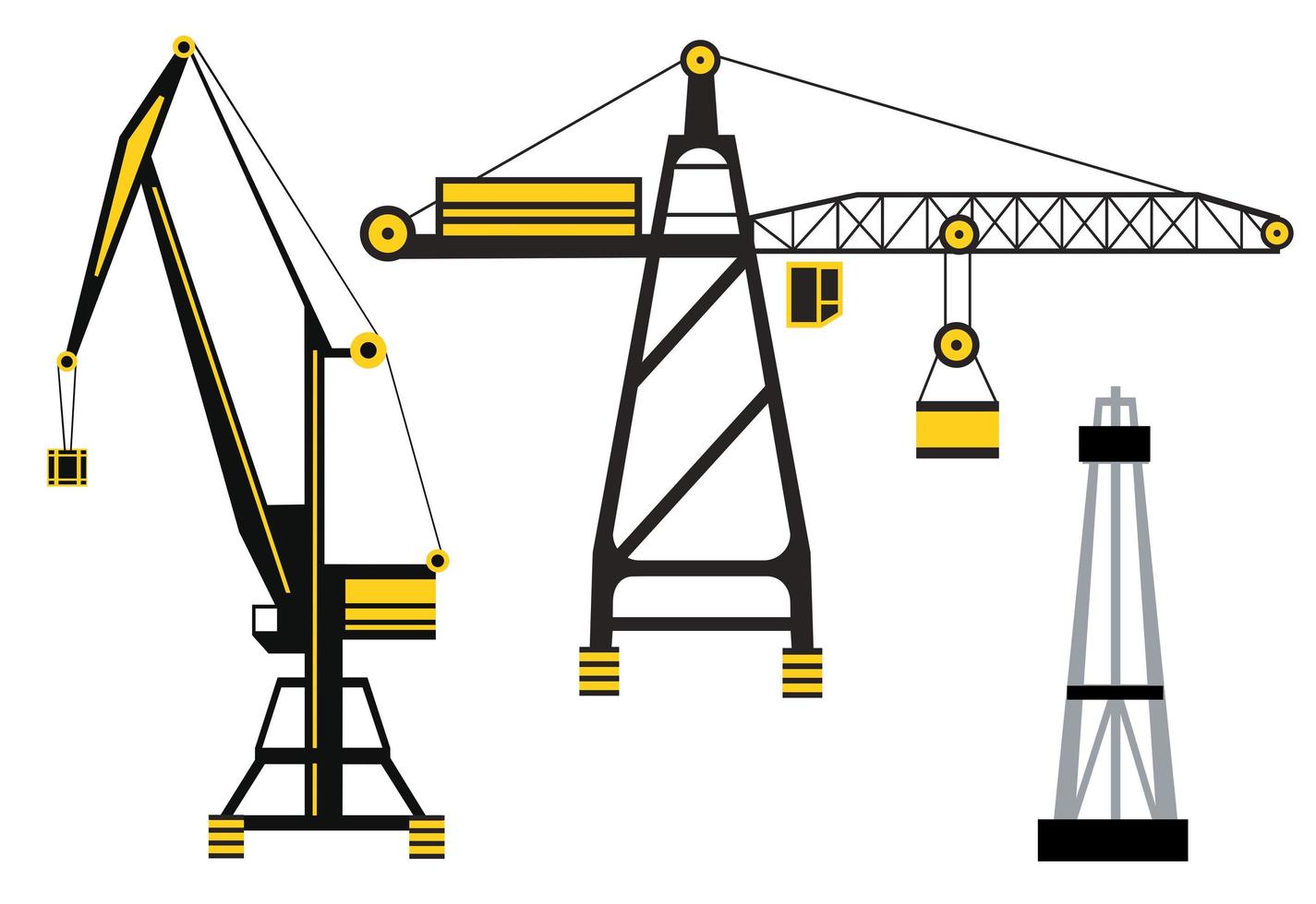 Vector set tower crane silhouette object element retro of Industry