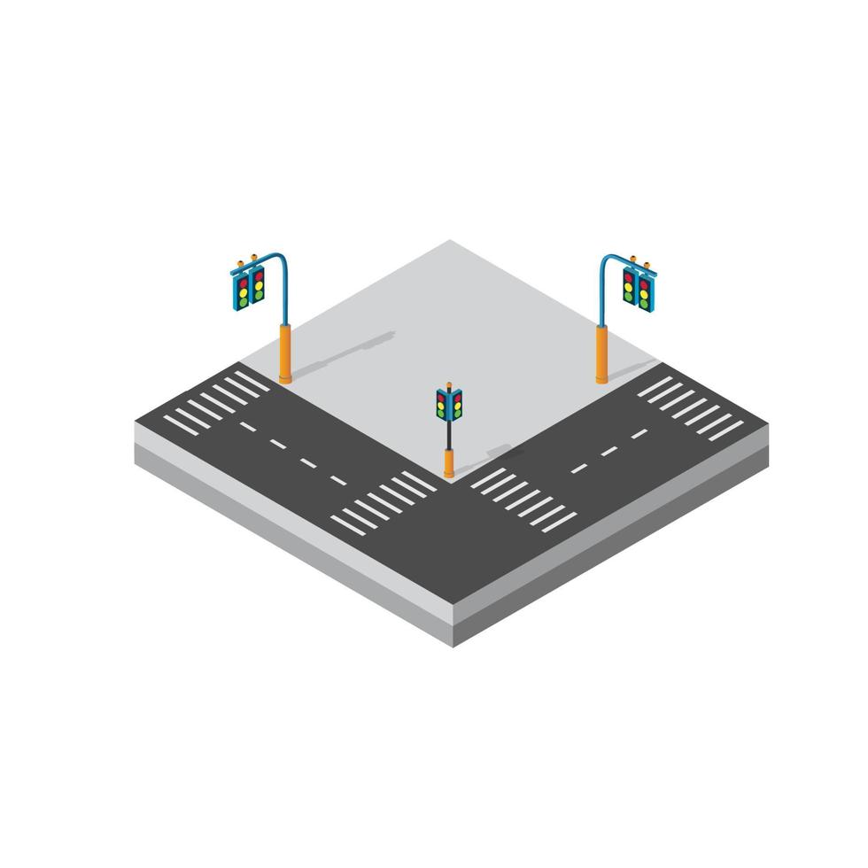 distrito de bloque de módulo 3d isométrico parte de la ciudad con una calle de la infraestructura urbana de la arquitectura vectorial. ilustración blanca moderna para el diseño de juegos y antecedentes de formularios comerciales. vector