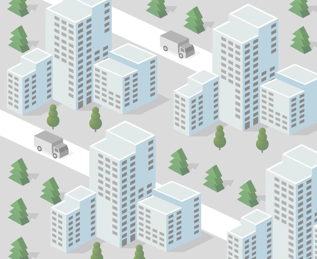 Isometric view of the city. Collection of houses 3D illustration vector