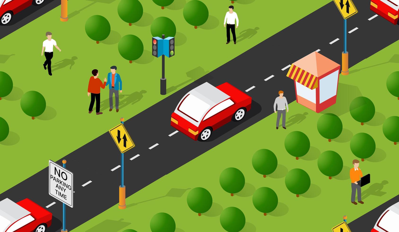 Ilustración de cruce de caminos de estilo de vida de la cuadra de la ciudad con personas vector