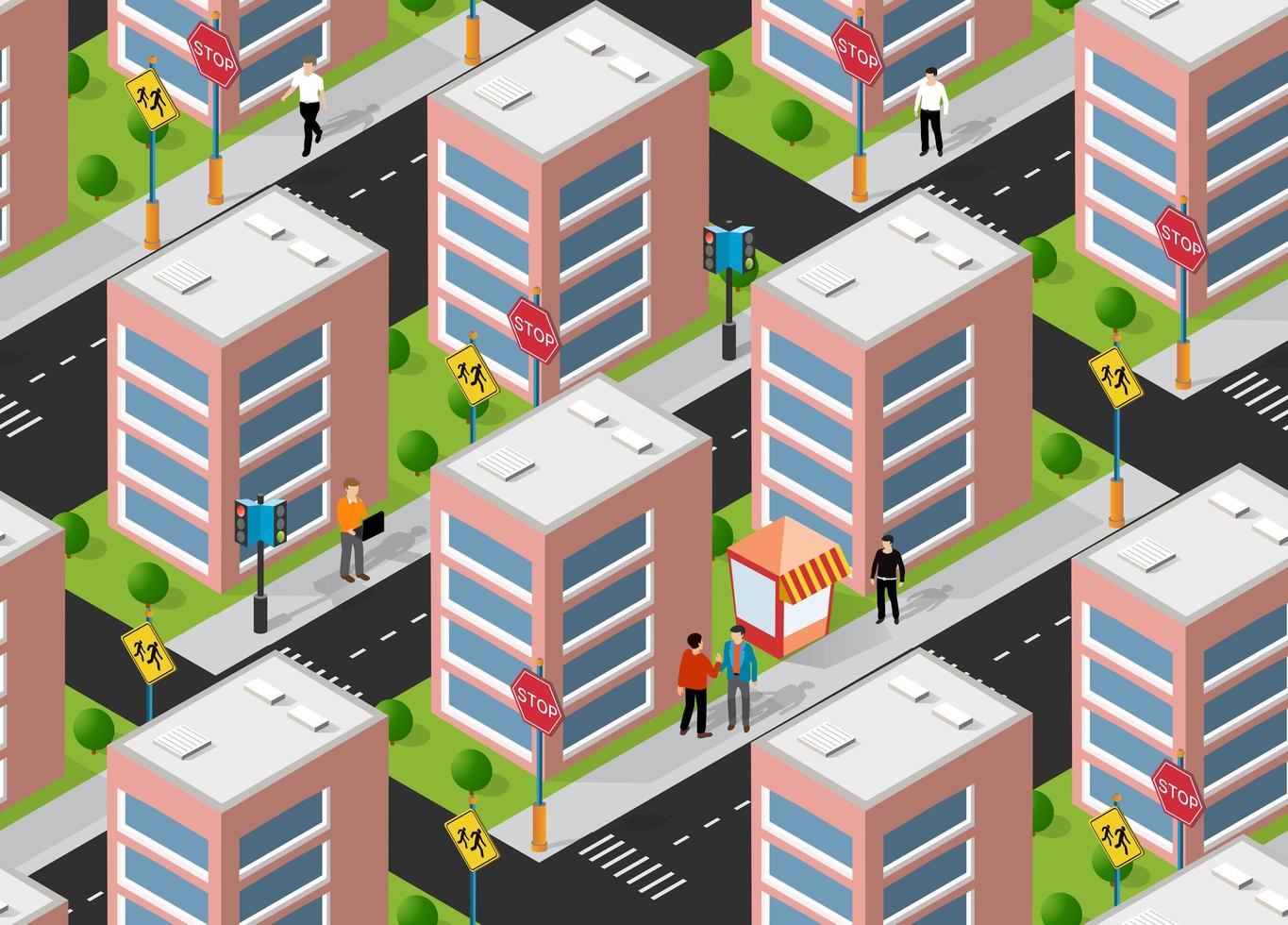 Lifestyle crossroads illustration of the city block with people vector