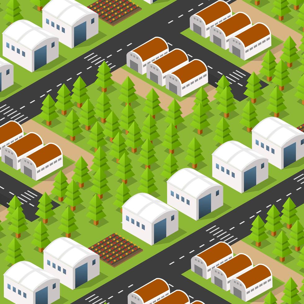 vista isométrica de la ciudad. colección de casas ilustración 3d vector